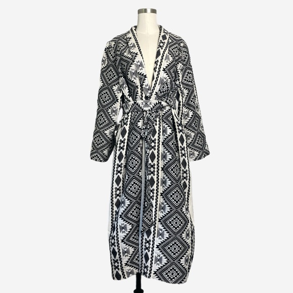 Never Fully Dressed Black And Cream Jacquard Geometric Coatigan silver belted L - Picture 1 of 13